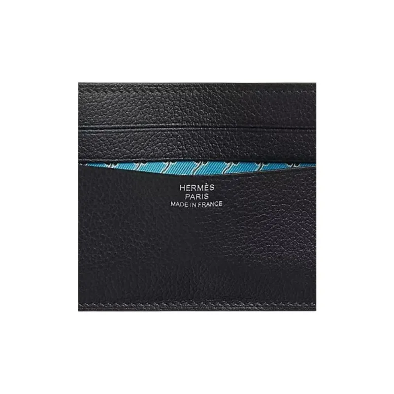 HERMES Citizen Twill Evercolor Leather Card Holder Men's Black & Blue & Green-2