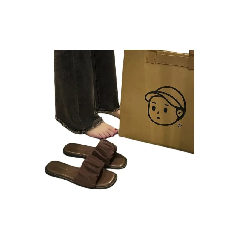 Qiao Anju Slippers Brown, Black Ecru-4