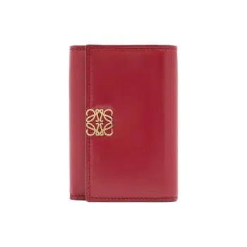 LOEWE Anagram Bright Nappa Sheepskin Wallet Small Size Women's Deep Red