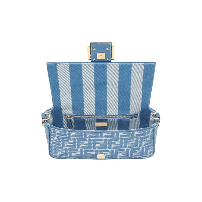FENDI Baguette Fabric Shoulder Bag, Crossbody Bag, Handbag Medium Size Women's Blue-3