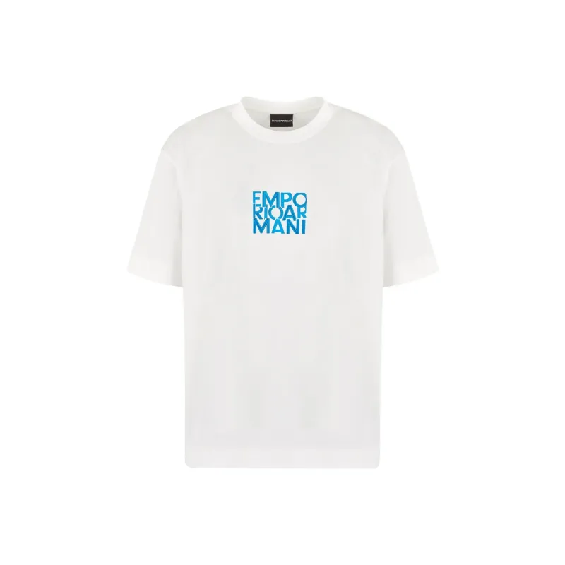 EMPORIO ARMANI Lyocell blend Jersey T shirt With Embroidery And Lettering Print-0
