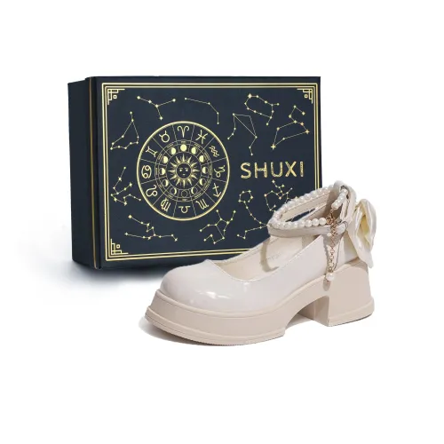 SHUXI Chunky Heel High Heels 6.5cm Women's Black Beige