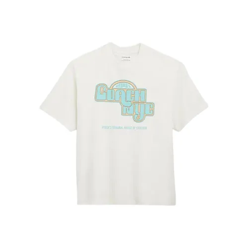 COACH Letter Print Crew Neck Short Sleeved T Shirt T Shirt Men's White