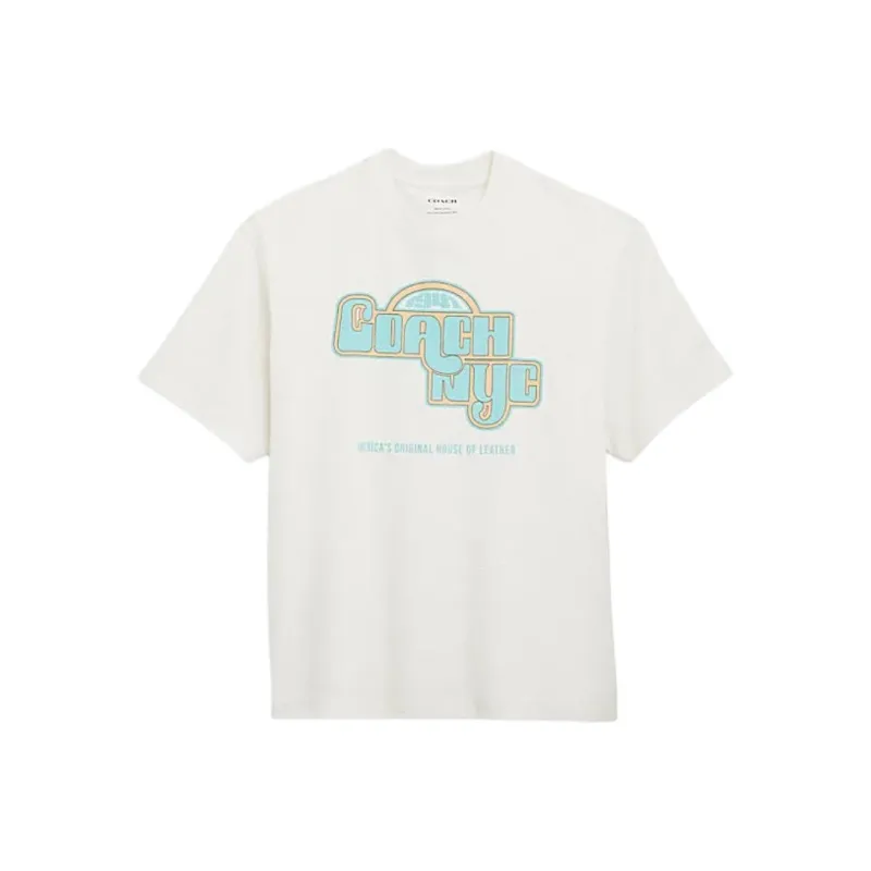 COACH Letter Print Crew Neck Short-Sleeved T-Shirt T-Shirt Men's White-0