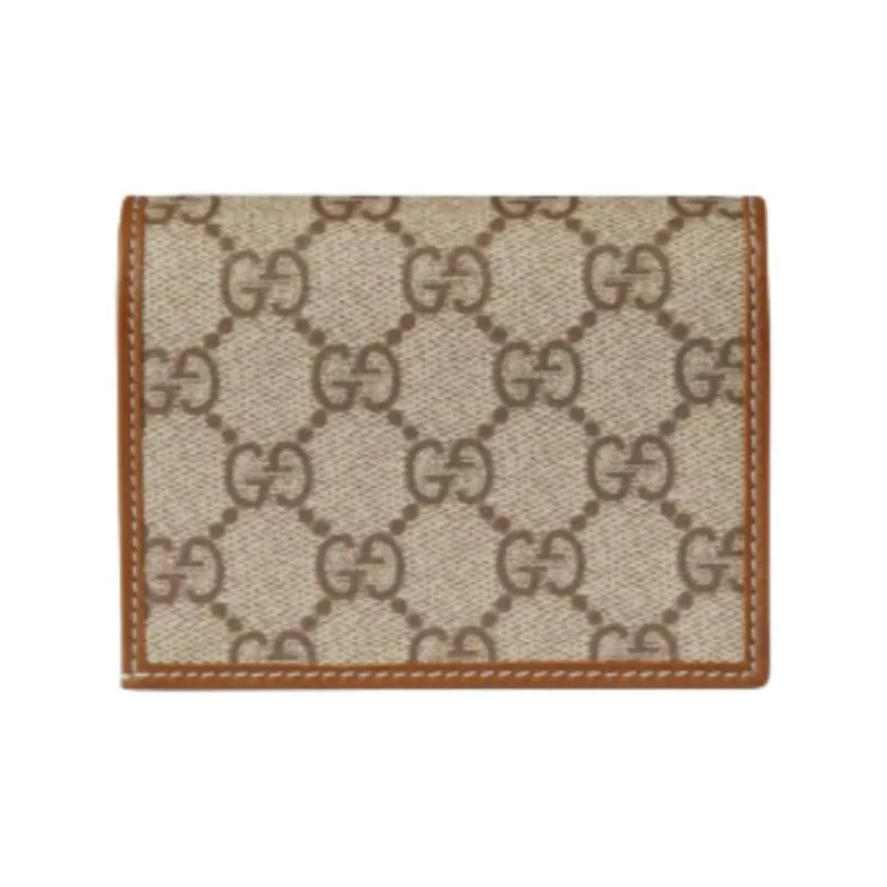 GUCCI Horsebit 1955 Canvas Card Holder Women's Beige & Dark Brown-2