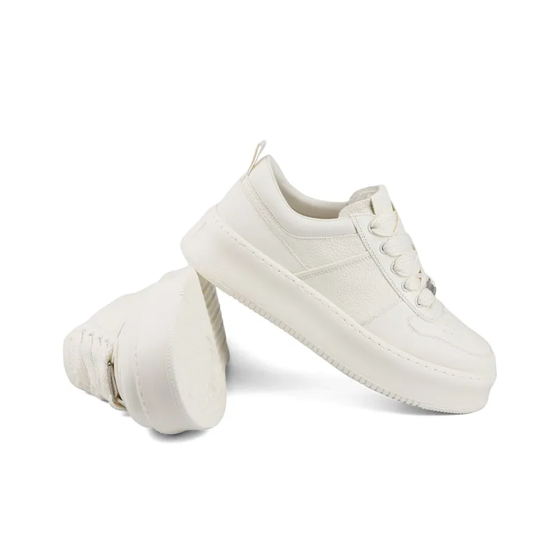 Daying Lightweight Breathable Height Increasing Low Top Skateboard Shoes Men's White-4