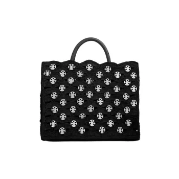 Paco Rabanne Raffia Tote Bag, Shopping Bag, Shoulder Bag, Handbag Women's Black & Silver