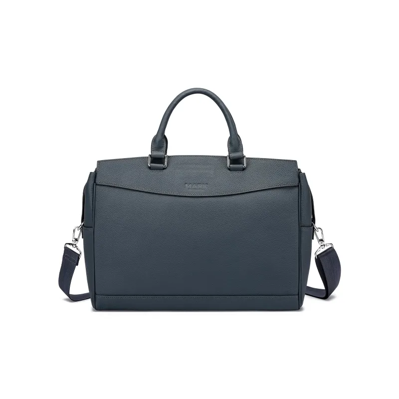 FAIRWHALE Cow Leather Portable Crossbody Briefcase Men's Black/Blue-6