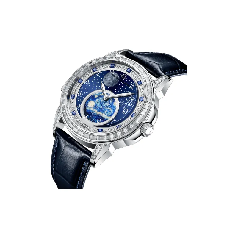 McElo Infinite Universe Mechanical Movement Cowhide Strap Watch Men's Watches Blue Dial-1