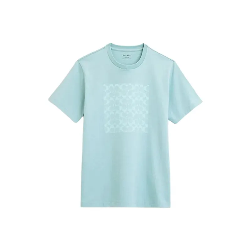 COACH Logo-Print Crew Neck Pullover Short-Sleeved T-Shirt Men's Fading Blue-0