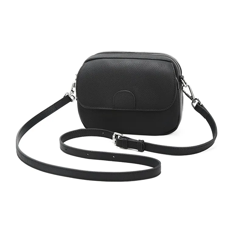 Old Man's Head Cow Leather Shoulder Bag Women's Black Ecru/Elephant Gray-7