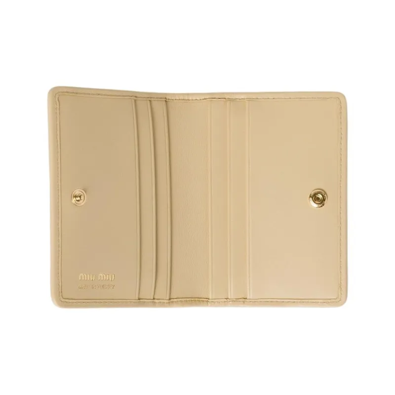 MIU MIU Matelassé Lambskin Card Holder Women's Soybean Color-2