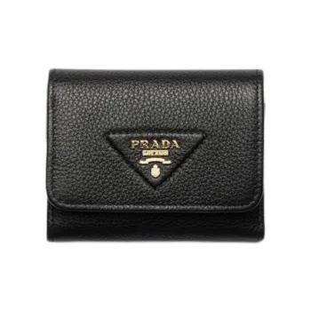 PRADA Vitello Dino Cow Leather Wallet Mini Women's Black