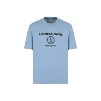 ARMANI EXCHANGEAE Letter Logo Embroidered Crew Neck Short Sleeved T Shirt T Shirt Men's Haze Blue