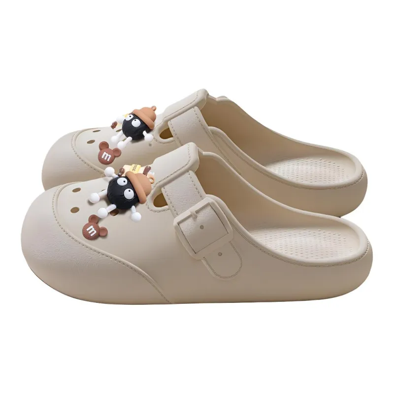 LUNNIFEIYA Women's Slip Resistant Platform Home Lazy Closed Toe Slippers Khaki, White, Black-7