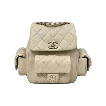 CHANEL Cow Leather Backpack Women's Yellow Beige