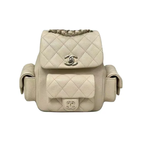 CHANEL Plaid Backpack Women's Yellow Beige