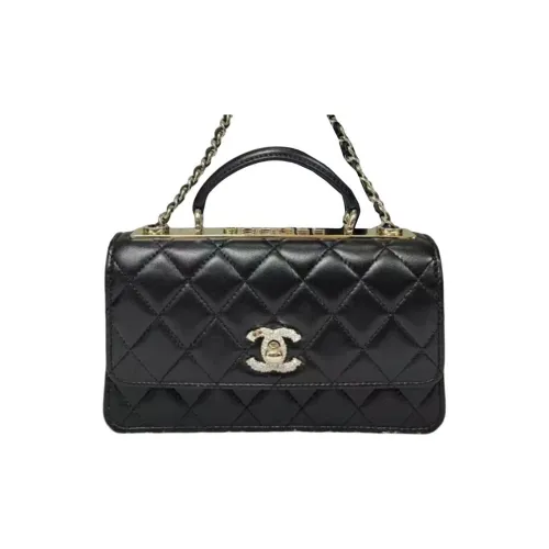 CHANEL Plaid One Shoulder Crossbody Handbag Women's Black