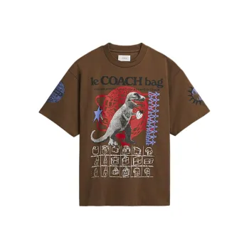 COACH Letter Logo Print Crew Neck Short Sleeved T Shirt T Shirt Men's Umber