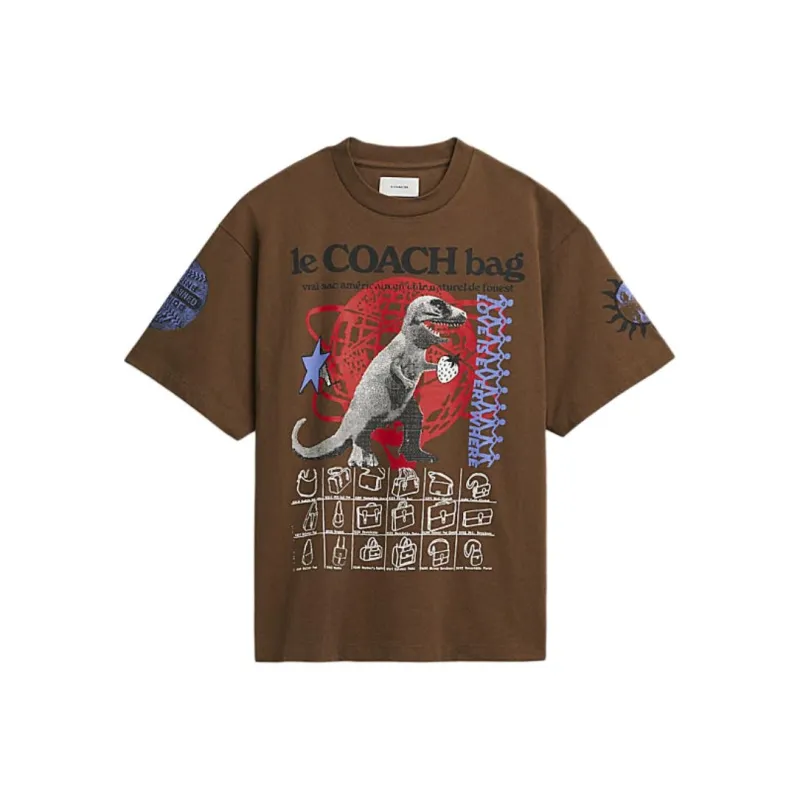 COACH Letter Logo Print Crew Neck Short Sleeved T Shirt T Shirt Men's Umber-0