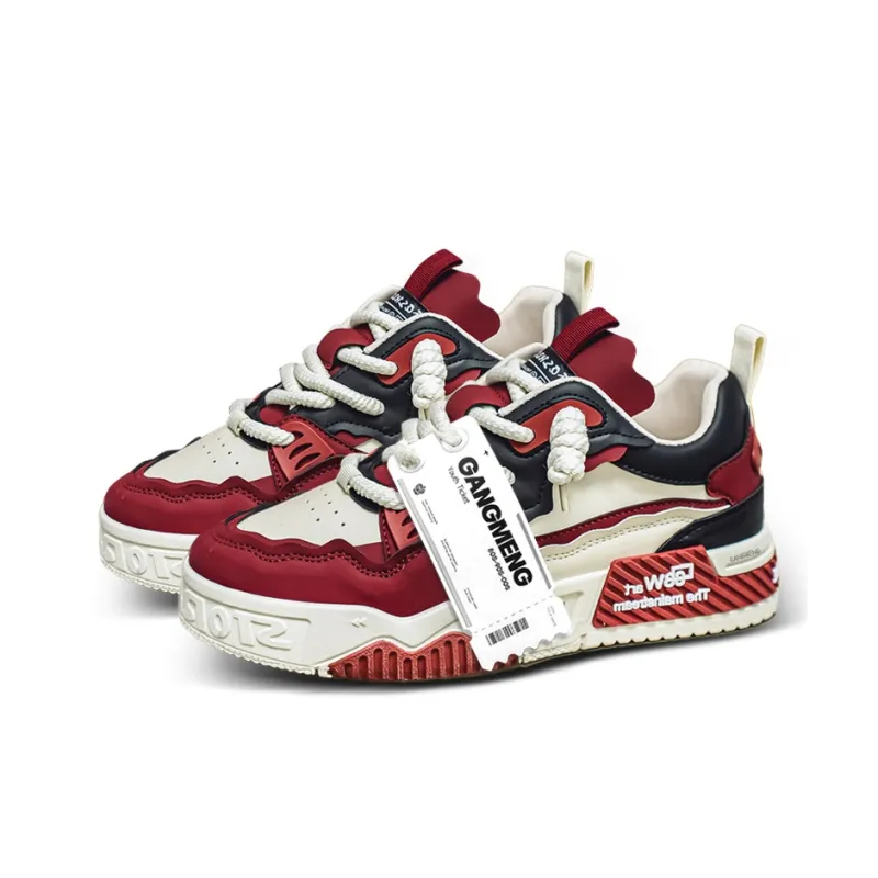 Hong Kong Meng Anti Slip And Wear Resistant Height Increasing Low Top Skateboard Shoes Men's White Red-4