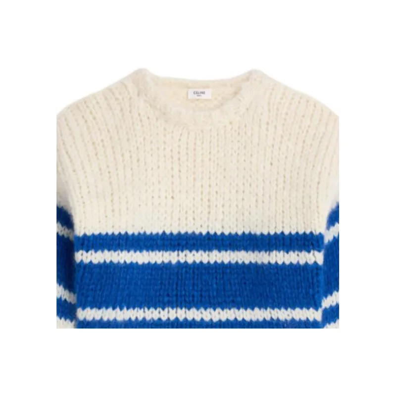 CELINE Striped Crew Neck Sweater In Chunky Mohair And Wool-3