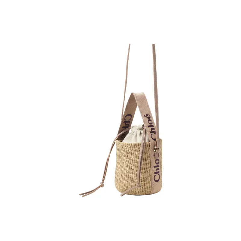Chloe Woody Paper Basket Bag, Shoulder Bag, Crossbody Bag, Handbag Small Size Women's Tan Rose-1
