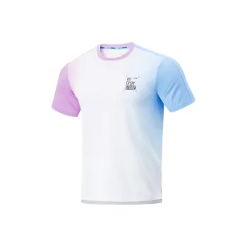 LiNing Running Collection T Shirt Men's Standard White Fluorescent Sky Blue Rose Purple All over Print