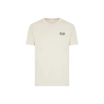 EMPORIO ARMANI EA7 SS24 Letter Logo Print Crew Neck Pullover Short Sleeved T Shirt Men's Ecru