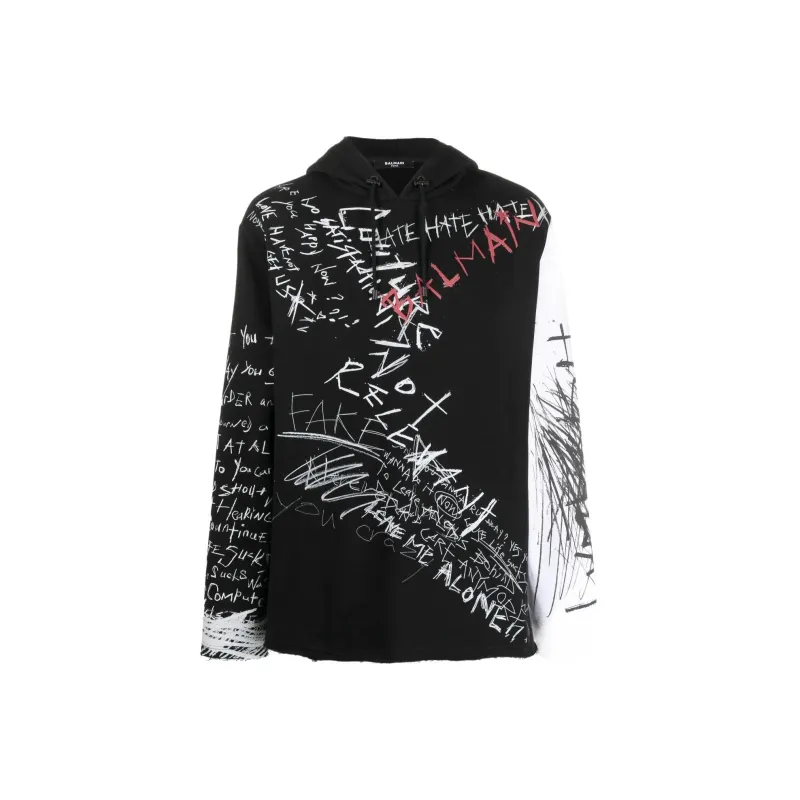 BALMAIN Graffiti Print Pullover Hoodie-0