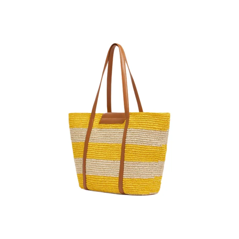 MARNI Trunkaroo Paper With Calfskin Tote Bag Shopping Bag Handbag Shoulder Bag Medium Size Women's Natural & Deep Lemon-1