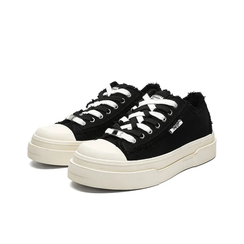 OUBT Color Block Double Shoelace Design Breathable And Slip Resistant Low Top Canvas Shoes Unisex Black-3