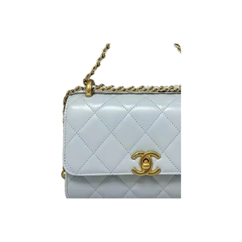 CHANEL Logo Shoulder Bag Women's Gray Blue-1