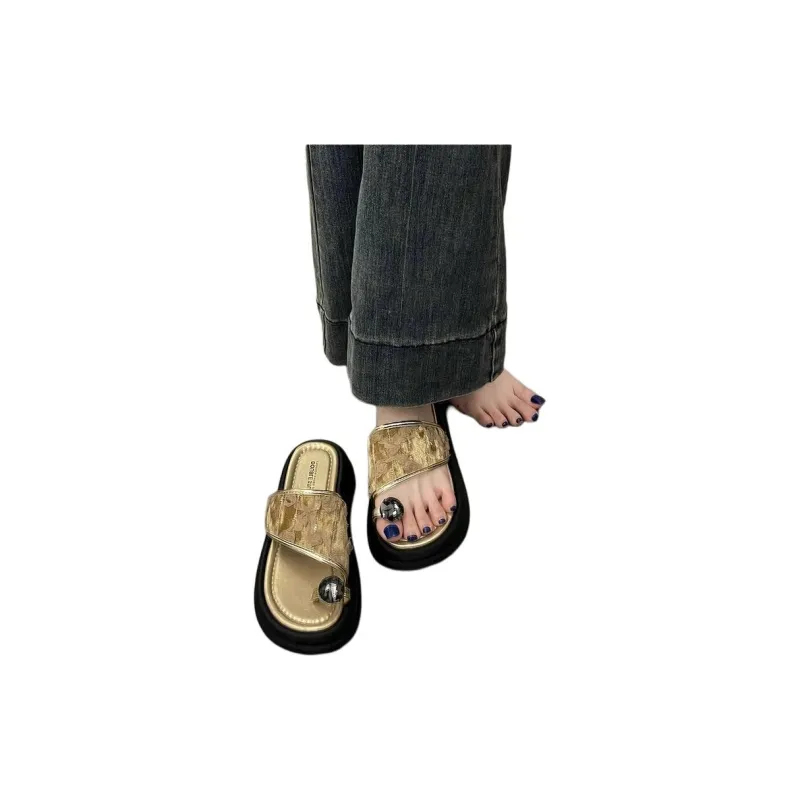 Yamada Hyakuju Slippers Khaki Ecru Black-4