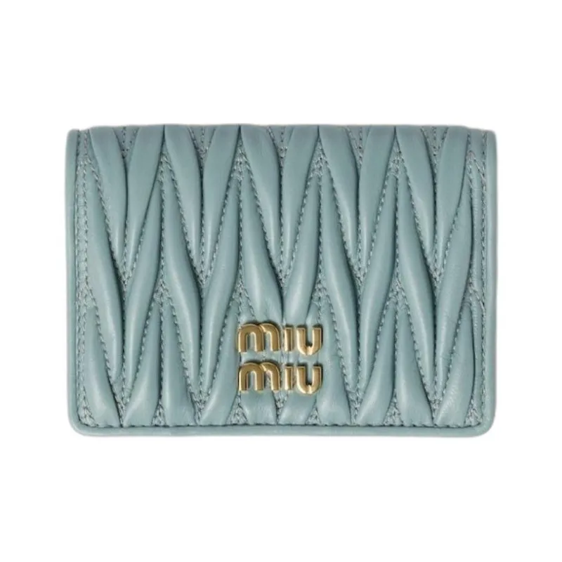 MIU MIU Matelassé Lambskin Card Holder Regular Women's Light Blue-0