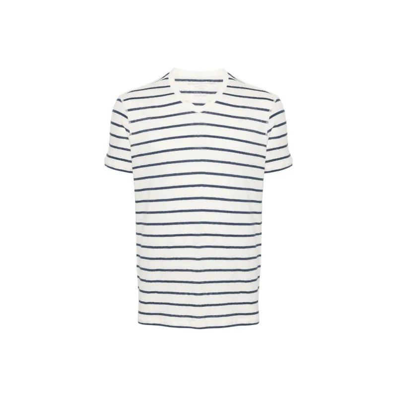 Majestic Filatures Striped V neck T shirt-0
