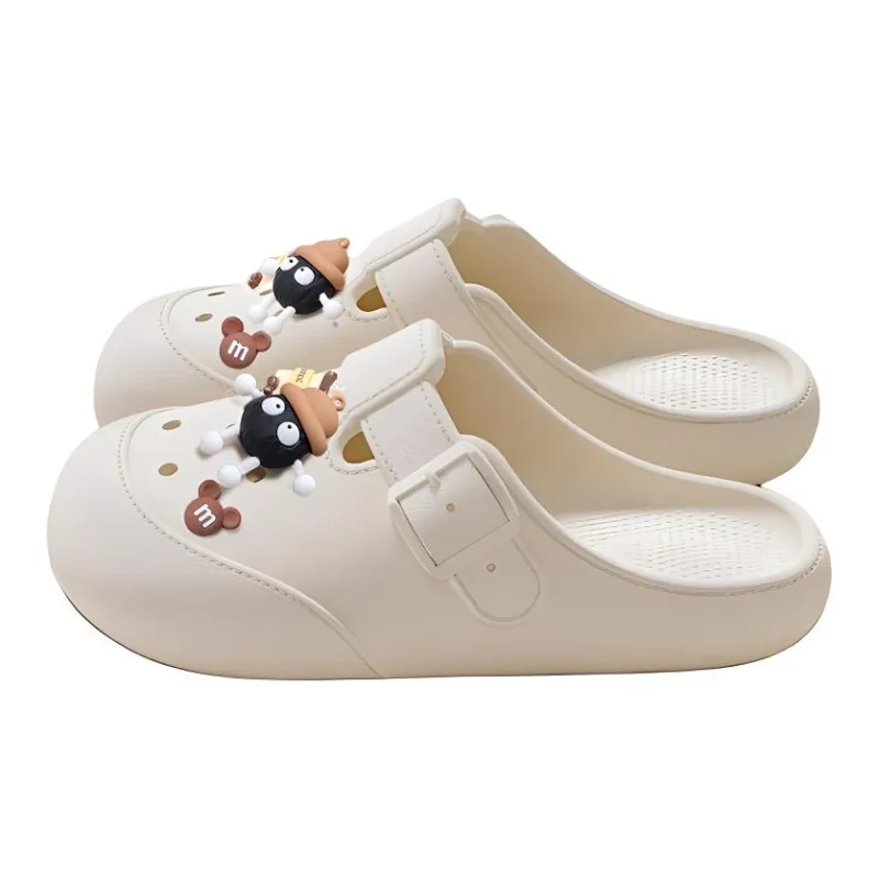 LUNNIFEIYA Women's Slip Resistant Platform Home Lazy Closed Toe Slippers Khaki, White, Black-8