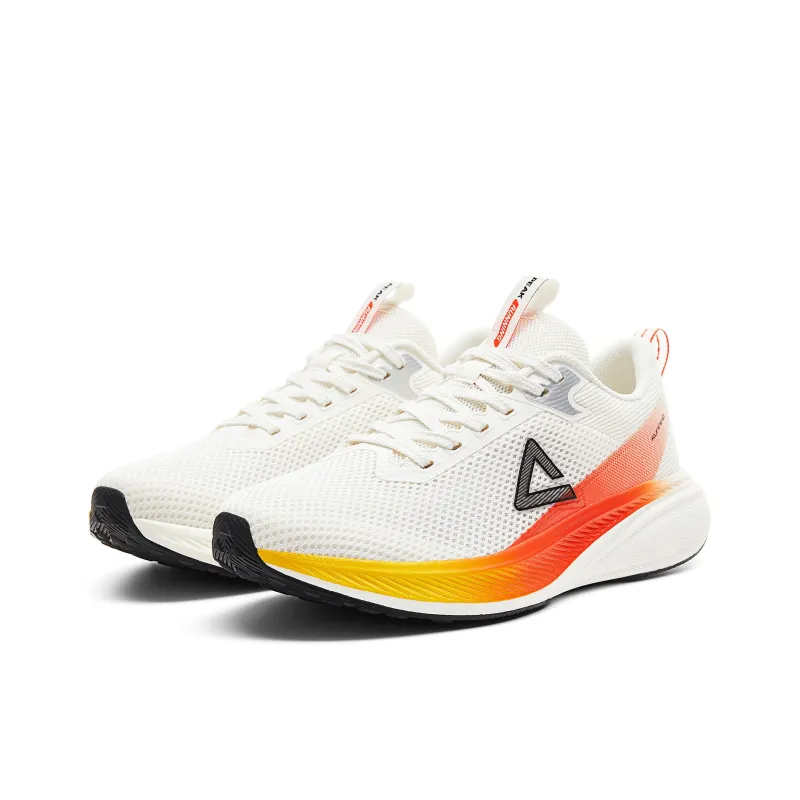 PEAK Cushioning Rebound Abrasion Resistant Lightweight Breathable Low Top Running Shoes Men's Milk White Orange-2