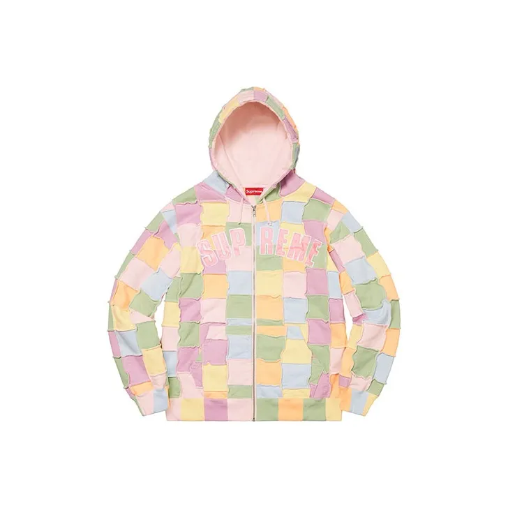 Supreme Reverse Patchwork Zip Up Hooded Sweatshirt-2