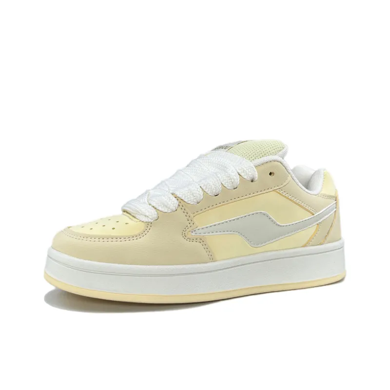 JIANGSHOU Non slip Breathable And Wear resistant Low Top Skateboard Shoes Women's Almond Yellow-2