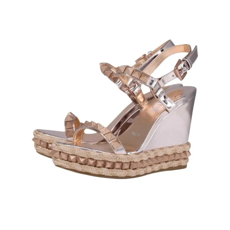 Christian Louboutin Pyraclou Metallic Wedge Sandals Women's-2