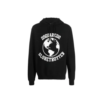 DSQUARED 2 Globetrotter Logo Printed Drawstring Hoodie