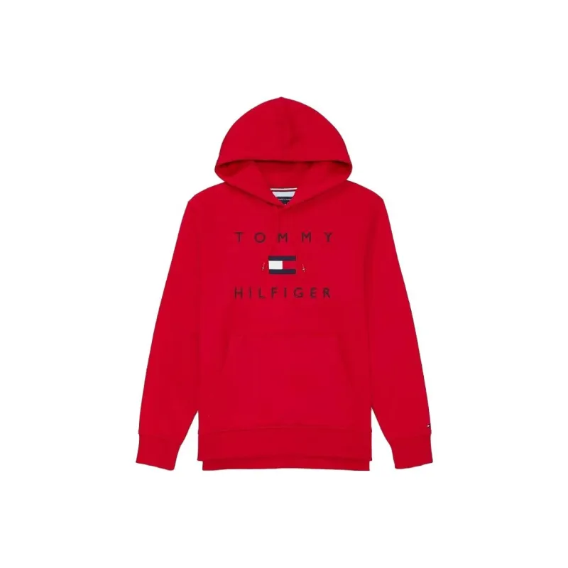 Tommy Hilfiger Seated Fit Flag Pullover Hoodie Tops Primary Sweatshirt Men's Red-0