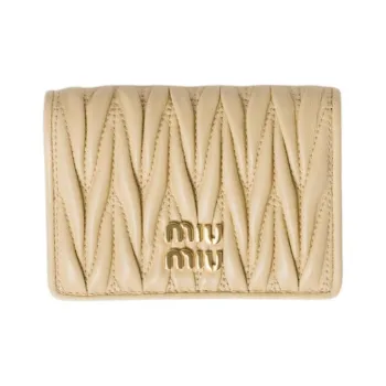 MIU MIU Matelassé Lambskin Card Holder Women's Soybean Color