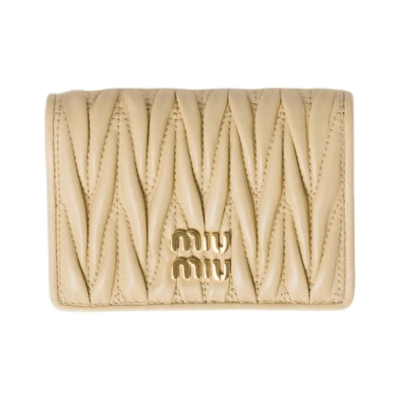 MIU MIU Matelassé Lambskin Card Holder Women's Soybean Color-0