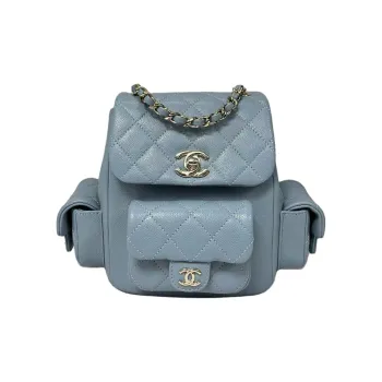 CHANEL Duma Calfskin Backpack Small Size Women's Gray Blue