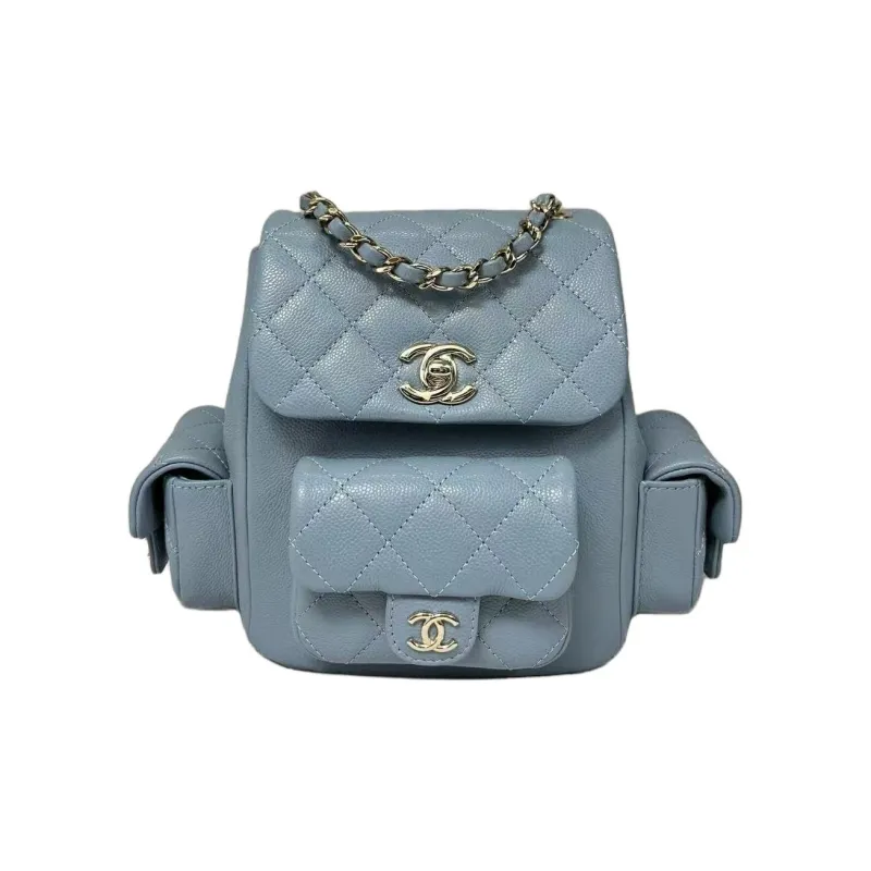 CHANEL Duma Calfskin Backpack Small Size Women's Gray Blue-0