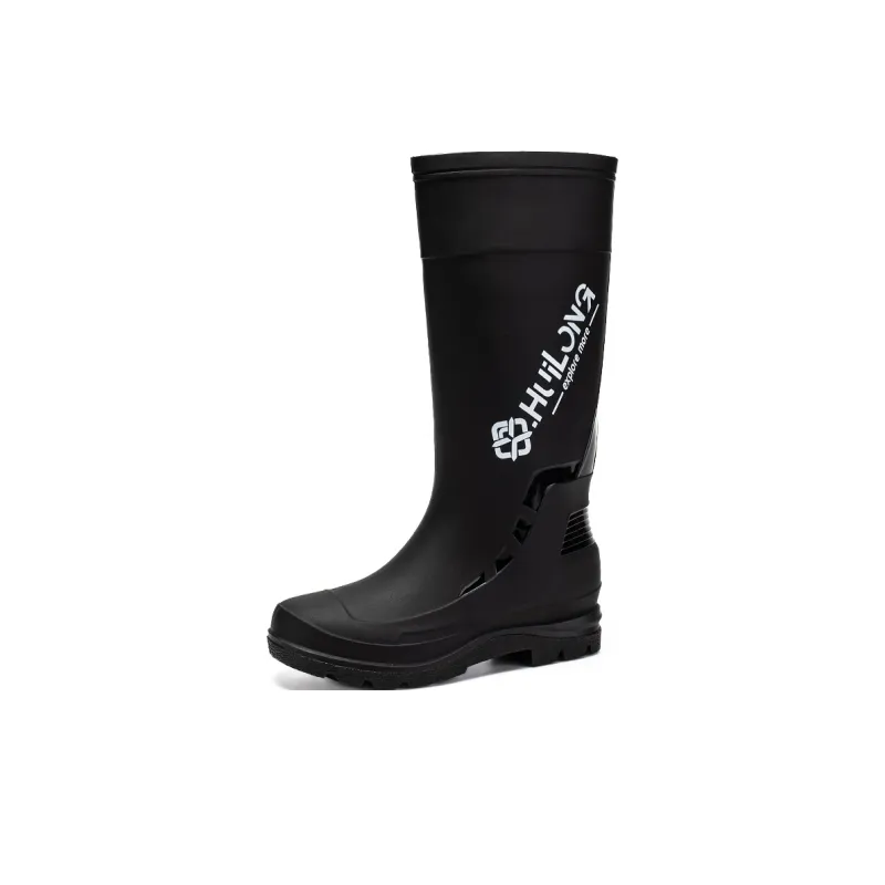 LONGYING Rain Boots Men Black/Black Red-1