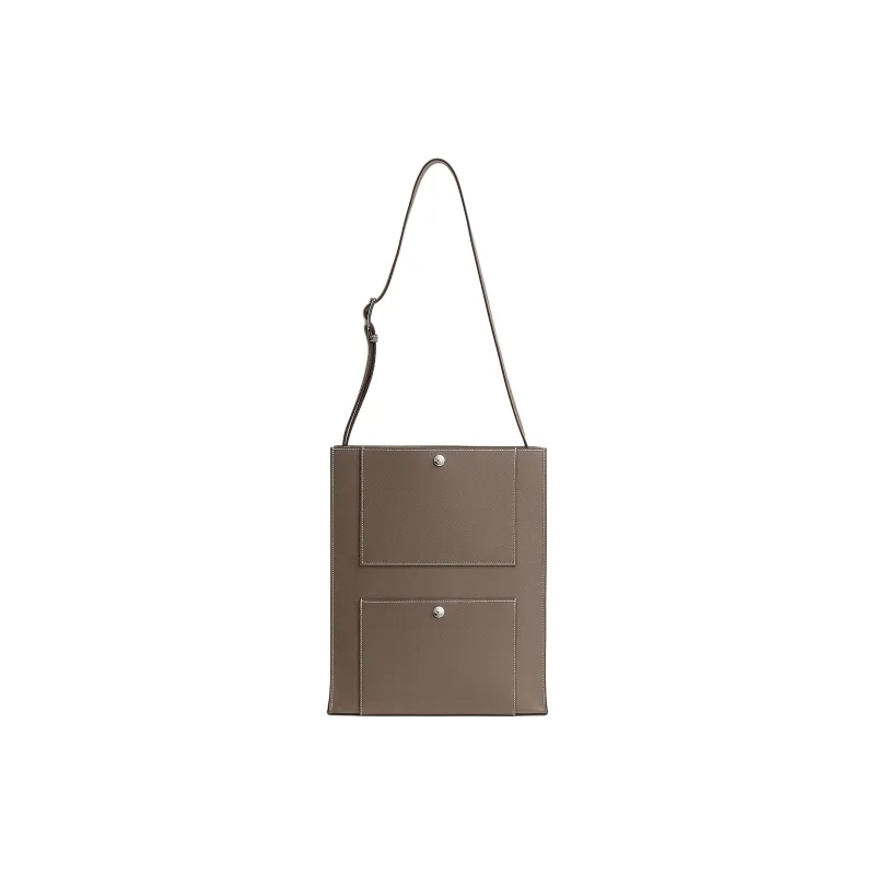 HERMES Cab H Evercolor Leather Tote Bag Shopping Bag Handbag Men's 18 Etoupe Elephant Gray-0