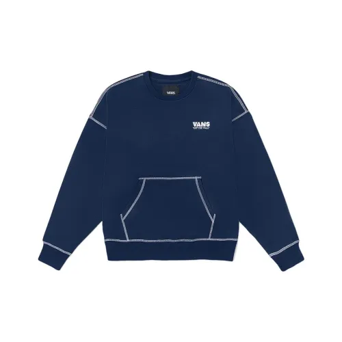 Vans Logo Letter Print Crewneck Pullover Sweatshirt Navy Blue